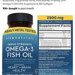 Triple Strength Fish Oil Omega 3 Supplements for Women and Men – 2500 mg High-Potency, Easy-to-Absorb Re-esterified Triglyceride Form, Pescatarian-Fri