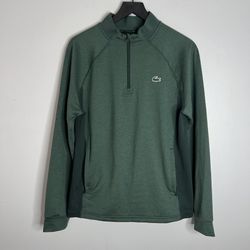 Lacoste Sport Technical Fleece Golf Sweatshirt Mens Large Green 1/4 Zip