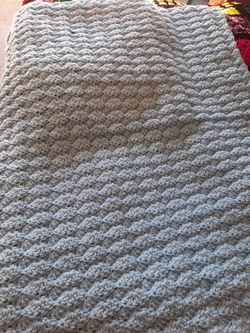 Light blue crochet baby blanket hand made new