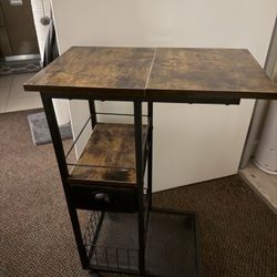 PRICE FIRM MOVING OUT - Portable Tray Rolling Side Table with Storage Drawer and Wheels