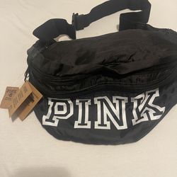 Victoria Secret PINK Convertible Backpack Fanny Pack Black White Logo new with tags 