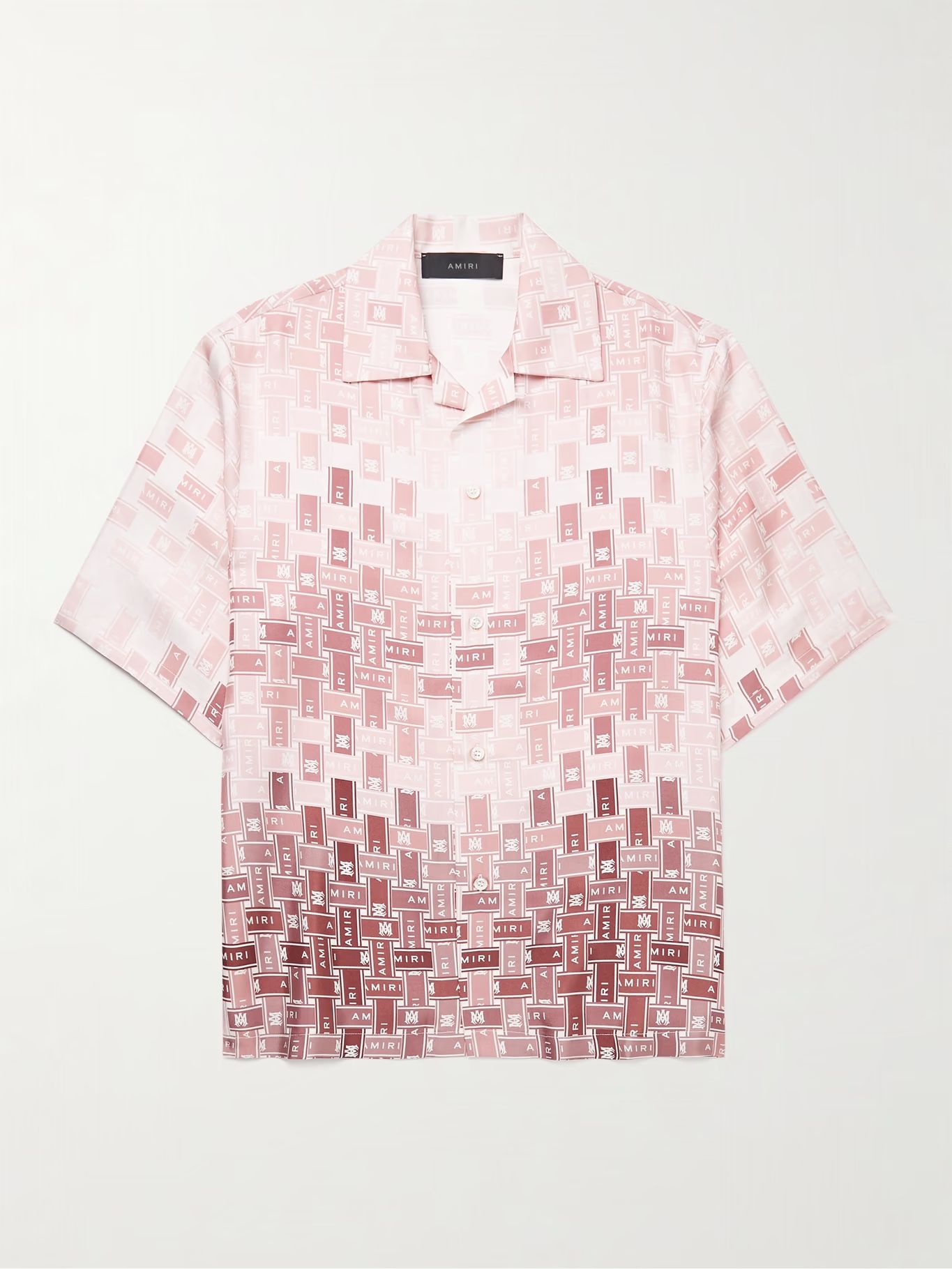 AMIRI Convertible Collar Logo Print Silk Twill Shirt