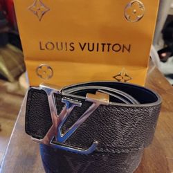 LV Men's Belt  (Black w/LV Moniker & Silver Buckle
