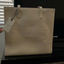 Ted Baker London The Icon Tote Bag with a Cream color exterior and a coral interior 