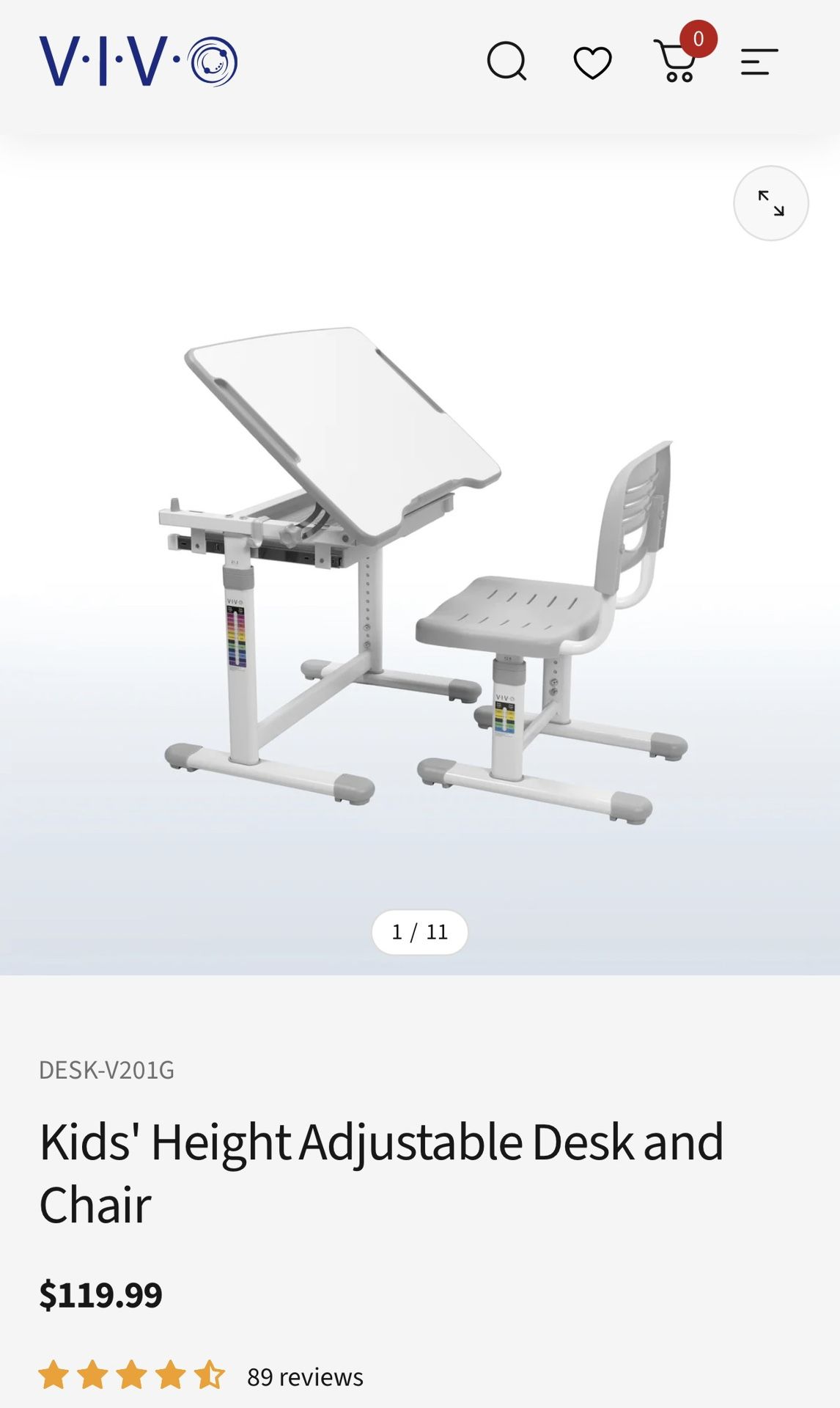 Vivo Kids Height Adjustable Desk and Chair grey color