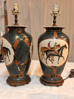 Pair of Vintage WBI Chinese ceramic vase Lamps