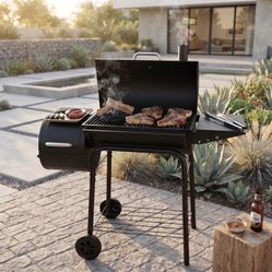 Royal Gourmet Barrel Charcoal Grill with Offset Smoker, 552 Sq. In. Cooking Area, Black (CC1624S)