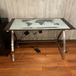 Glass Top Desk with Map of the World 