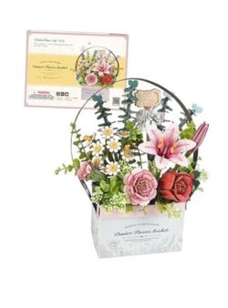 3D Wooden Puzzles for Adults, TW03H Wooden Flower Basket Craft Kit, Artificial F
