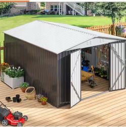 VIWAT 12 ft. W x 10 ft. D Outdoor Metal Shed by Storage with Updated Frame Structure and Lockable Doors, White (120 sq. ft.)