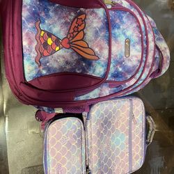 Mermaid purple backpack, Lunch bag and pencil case for girls