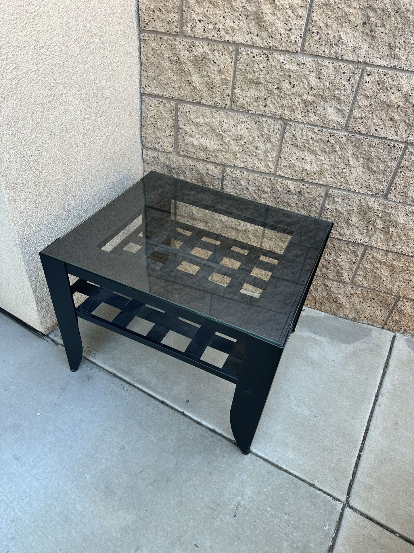 Black Steel And Glass End Table