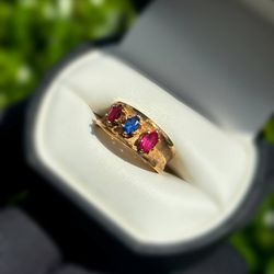 Jewelry 14k solid yellow gold sapphire ruby rose quartz 0.60CTW ring size 5.50