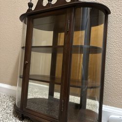 Antique Mahogany Bow Front Cabinet Curved Glass Mirror 19th Century 1930s-1940s