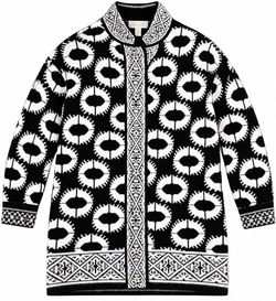 Belldini Black White Geometric Eye Pattern Knit Cardigan