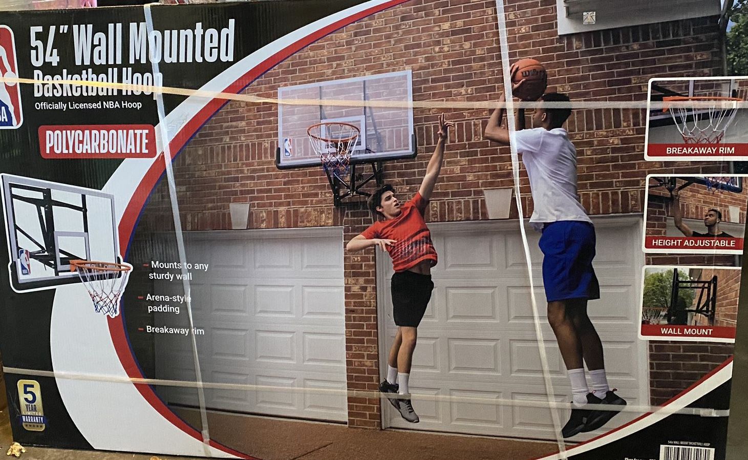 NBA Official 54 In. Wall-Mounted Basketball Hoop with Polycarbonate Backboard