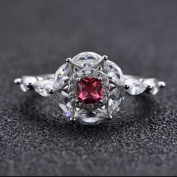 Solid Sterling Silver 925 Ruby Ring Size 6  #Wedding 