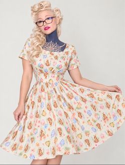 Nordstrom Vintage Green Easter Bunny Print Swing Dress - size s - new with tags