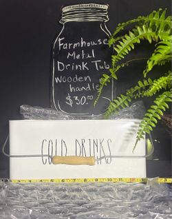 Farmhouse Metal Drink Tub with Wooden Handle