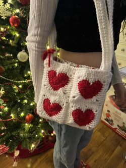 Handmade Homemade With Love Small Crochet Crossbody Bag Purse With Hand Sewn Liner