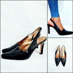90s Era Black Pointed Slingback Heels