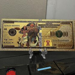 24k Gold Plated Moana Disney Princess Banknote