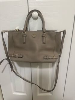 Tory Burch Gray/Taupe Satchel Handbag with Shoulder Strap