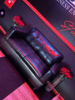 Black Faux Leather Loveseat / Couch – Great Condition