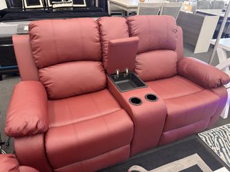 Red  Bonded Leather Recliner Living Room Set