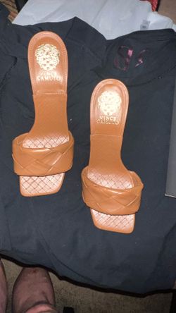Vince Camuto Barn Brown Malaga Nappa Heeled Slide Mules 10M