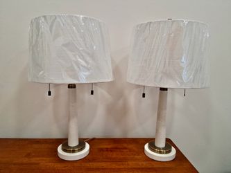 Modern Marble & Brass Table Lamp Pair