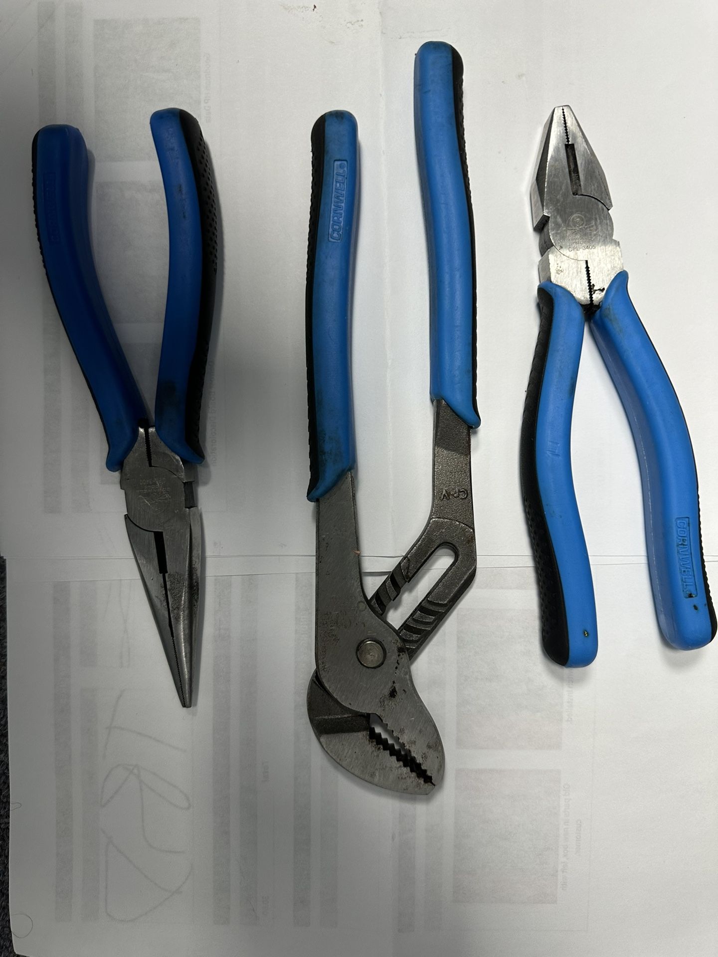 Cornwell Tools CPL 3-Piece Blue Handle Pliers Set, Needle Nose, Lineman