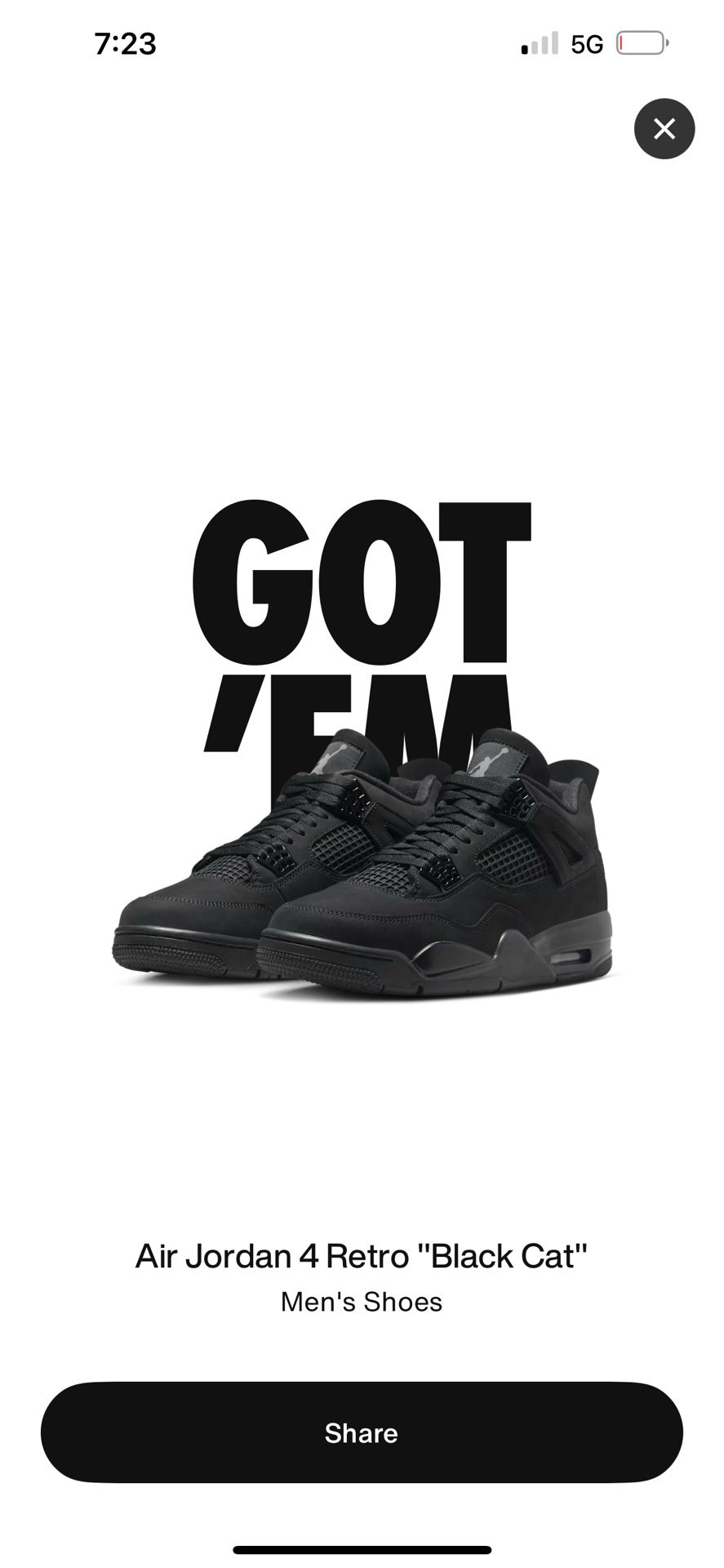 Jordan 4 Black Cats Size 11 