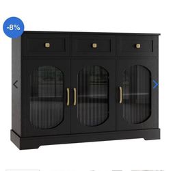 Storage Cabinet, Modern Sideboard Buffet Cabinet with Glass Doors and Adjustable Shelves, Freestanding Cabinet for Living Room, Kitchen, Entryway, Din
