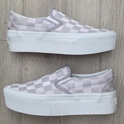 Vans Classic Slip On Satin Stackform Platform Checkerboard Lilac Womens Size 7 New