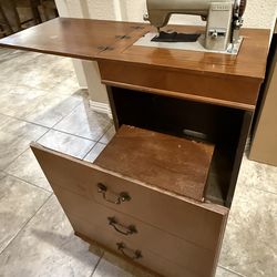Antique Kenmore Sewing Machine With Rare Cabinet & Built-In Pullout Chair With Storage In Seat