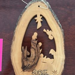 4  ornaments made of olive wood from Bethlehem nativity
