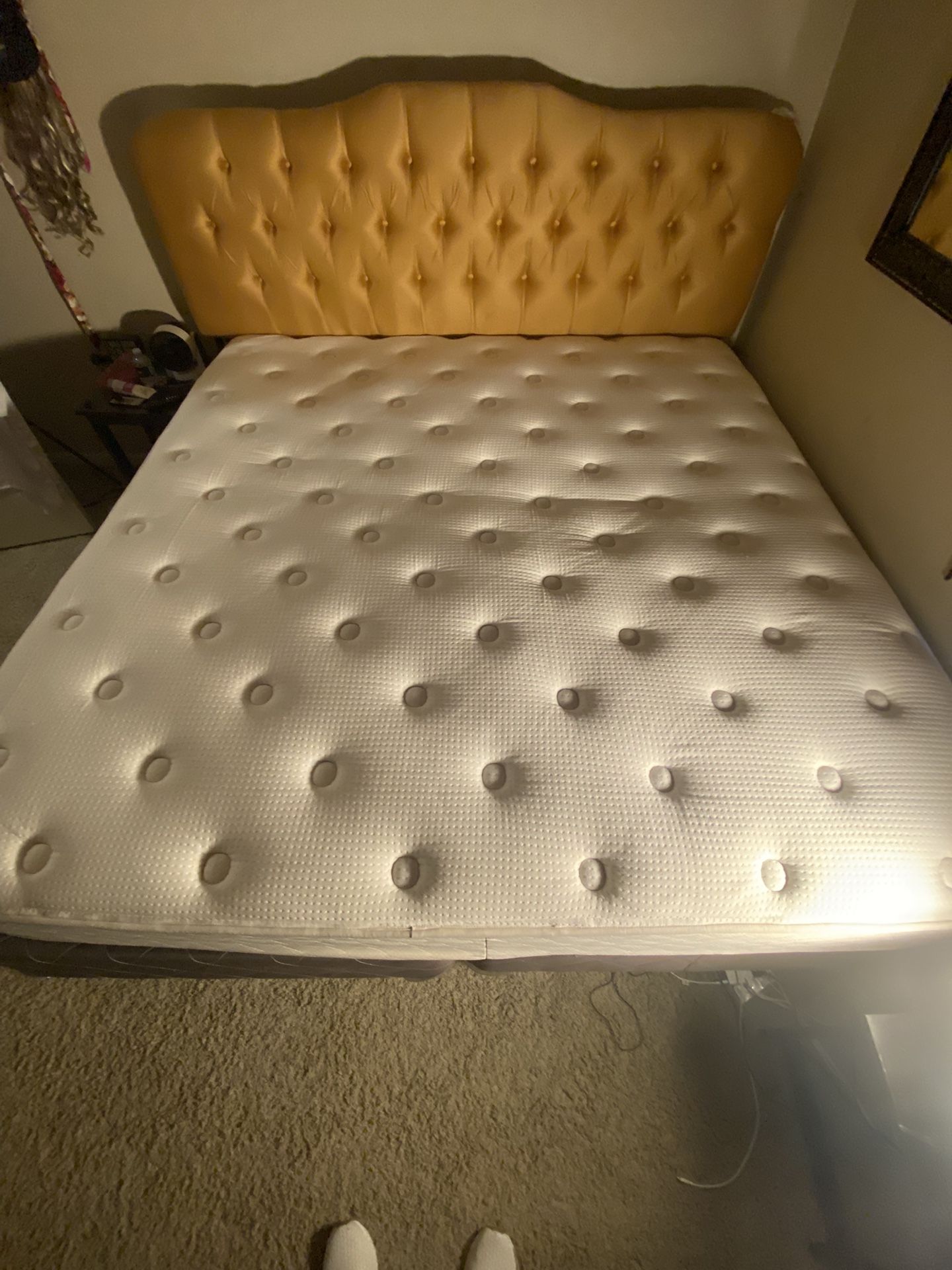 King Bed mattress, boxspring, frame, and headboard