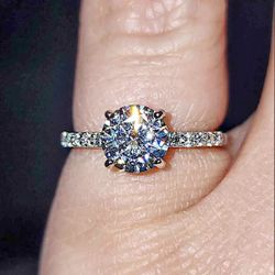 1.36 Carat Solitaire Moissanite 18kt White Gold Plated Sterling Silver Ring.