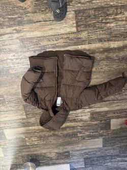 Brown Puffer Jacket with Zip Front
