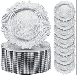 50 Pcs 13 Inch Charger Plates Bulk Plastic Plate Chargers With Floral Reef Design Round Ruffled Rim Dinner Charger Plates For Dinner Wedding Party Eve