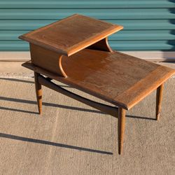 Vintage Mid Century Modern End Table Tiered Solid Walnut Mcm