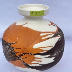 #22 MidCentury ROYAL HAEGER MODERNIST ORANGE BROWN WHITE EARTH WRAP POTTERY VASE