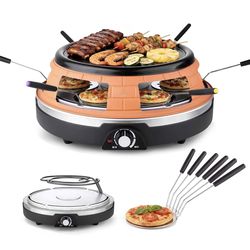 New Multifunction Raclette Grill & Mini Pizza Oven, 1200W Electric Pizza Oven with Flat Griddle Top