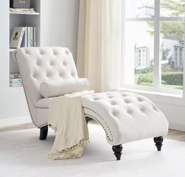 Velvet Chaise Lounge Indoor, Button-Tufted Upholstered Chaise Lounge Chair with Pillow for Bedroom Living Room Office Modern Leisure Recliner Sleep So