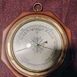 Mid Century Brass and Wood Storm Barometr made in Western Germany