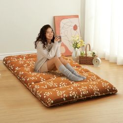 Japanese Futon Mattress, Twin Size Futon Floor Mattress Japanese Style Floral Pattern Mattress for Floor, Tatami Mat, Sleeping Mattress Pad for Campin