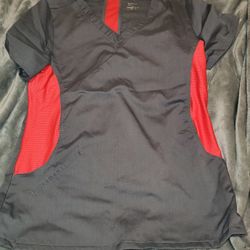 Grey And Bright Pink Scrub Top. Size Small