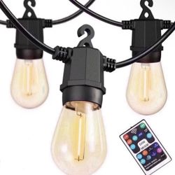Outdoor String Lights 48Ft, Outdoor Lights Waterproof with 18 Shatterproof Bulbs, Personalized 8 Lighting Modes Remote Control Patio Lights for Patio 