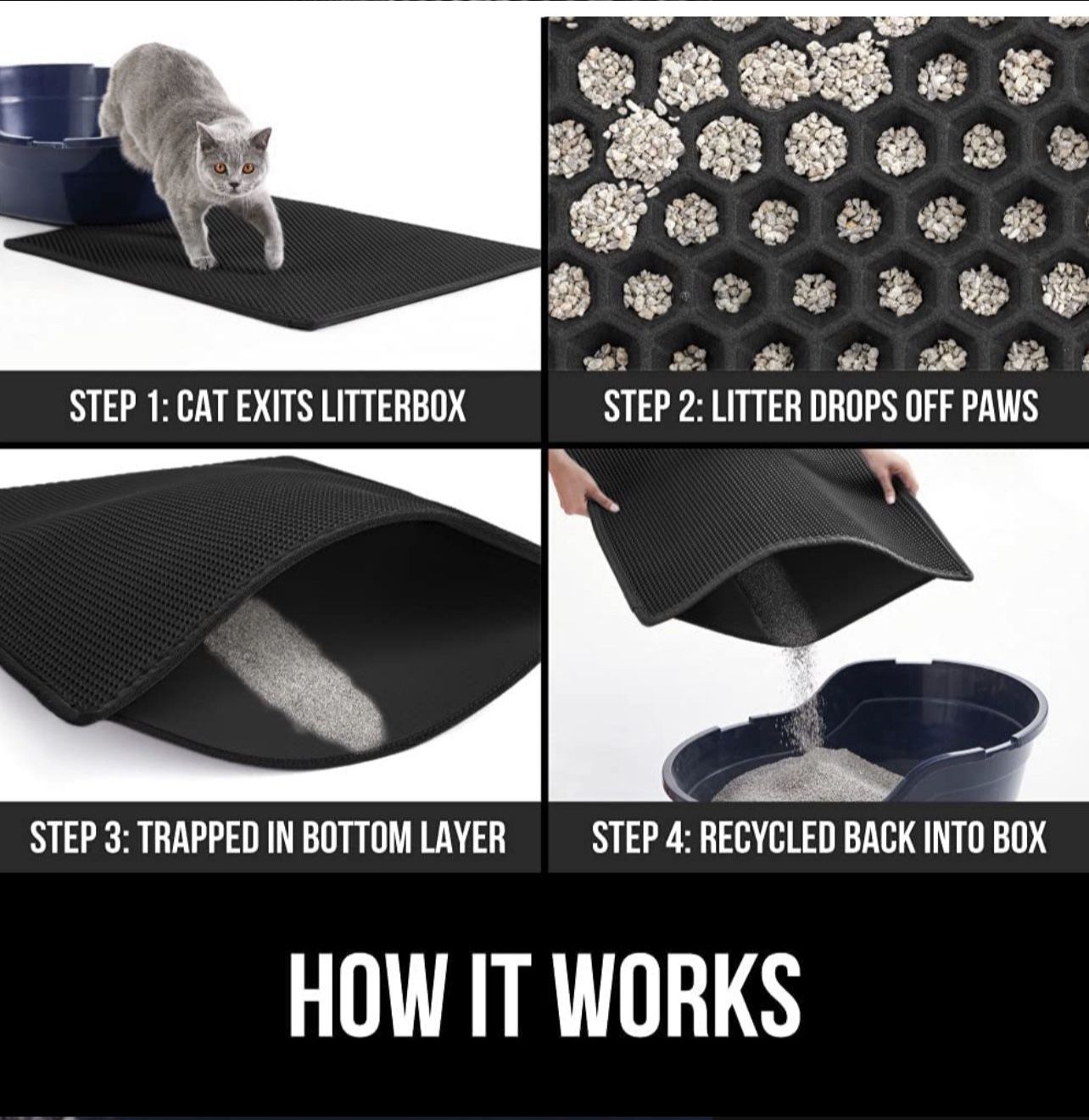3PCs Total 40x60cm Premium Durable Cat Trapper Mat, Waterproof, Cat & Box Litter Traps, Scatter Control, Gentle on Kitten Paws, Easy Clean, Less Waste
